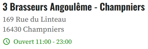 horaires du estaurant bar Angoulême